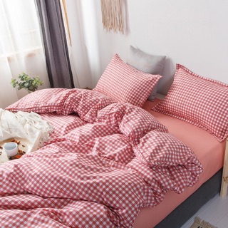 Bộ Drap & Chăn Phao Cotton Poly Kẻ Caro Đỏ