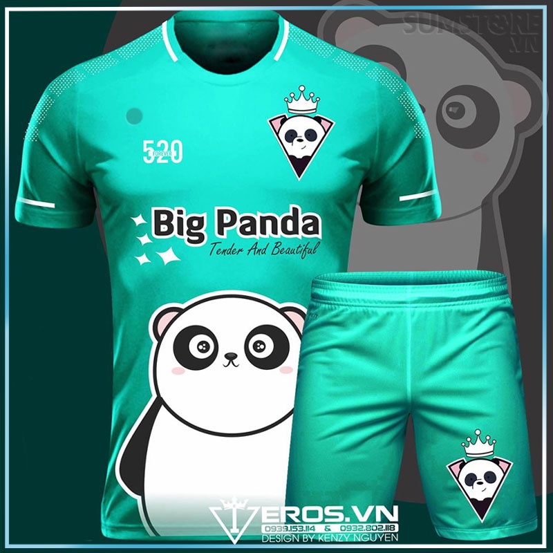 Áo Đá Banh Dễ Thương Kute Big Panda Xanh Ngọc-Bộ Quần Áo Bóng Đá Nam Nữ Mới Nhất