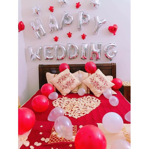 Bong bóng nhôm chữ HAPPY WEDDING trang trí đám cưới