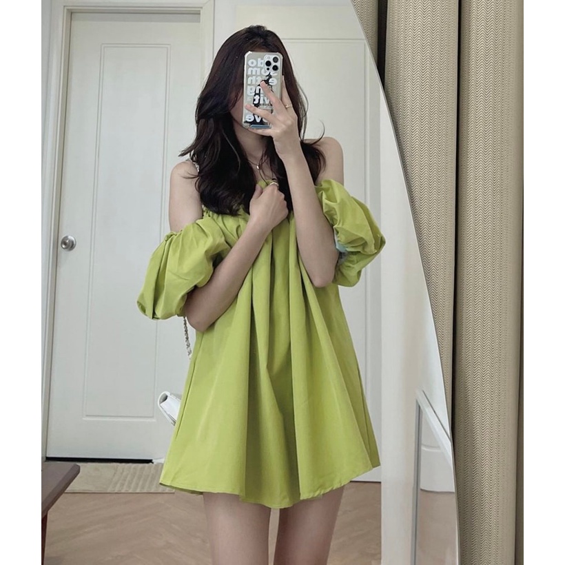 Áo váy trễ vai tay bồng dễ thương nhiều màu