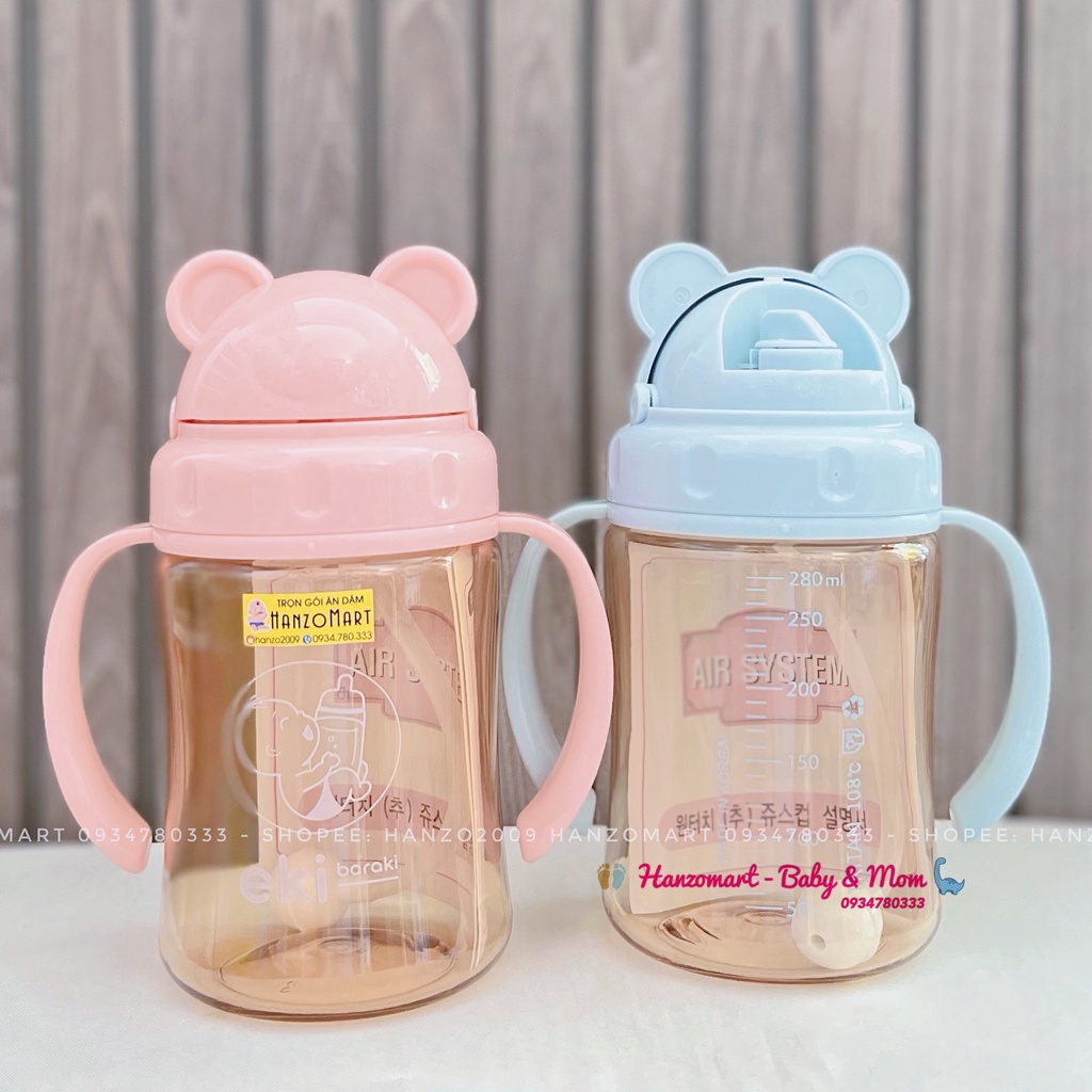 Bình uống nước cho bé cốc tập hút Eki Hàn Quốc 280ml (tặng ống thay thế)