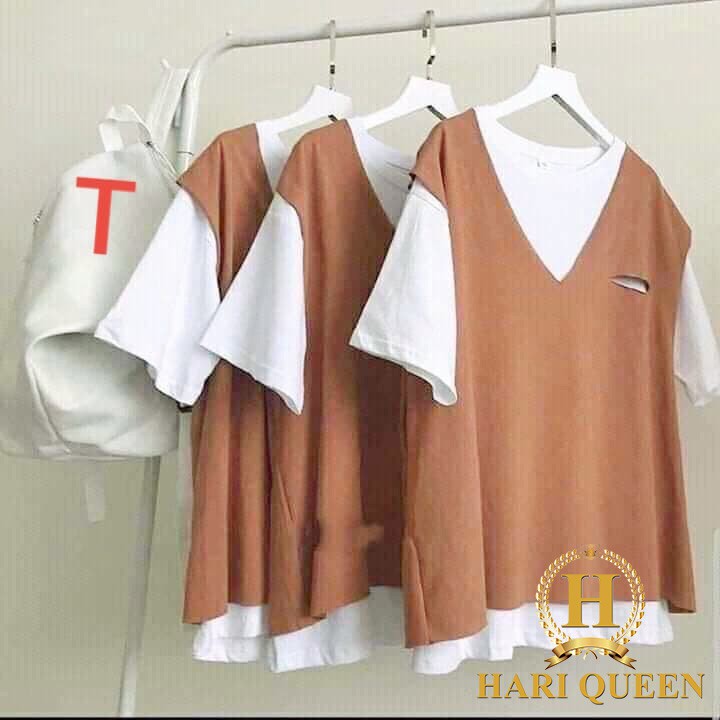 FREE SHIP ĐƠN TỪ 50K Sét áo phông trắng trơn + áo gile cổ tim DTR0720 1