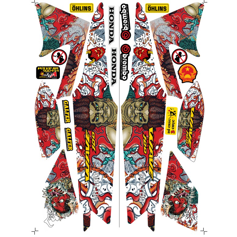 Tem rời Wave a 50 - 100 cc Đời 2006-2016 Mẫu Tatto mặt quỷ Phiên Bản Các Màu #ShopXuHuong #ShopDacBiet