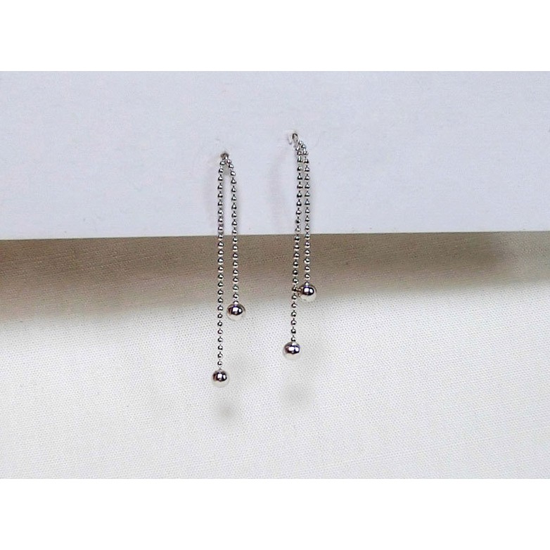 Khuyên tai bạc S925 mẫu 2 sợi thả chấm tròn nữ tính