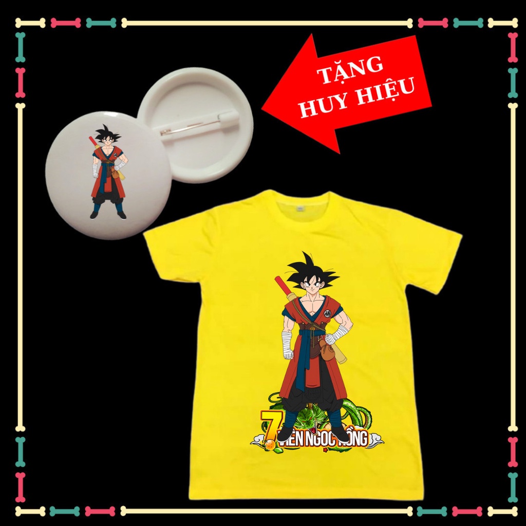 Áo Songoku Dragon trẻ em siêu ngầu, cổ tròn, tay ngắn, đủ màu sắc, Kèm Huy hiệu 7 viên ngọc rồng