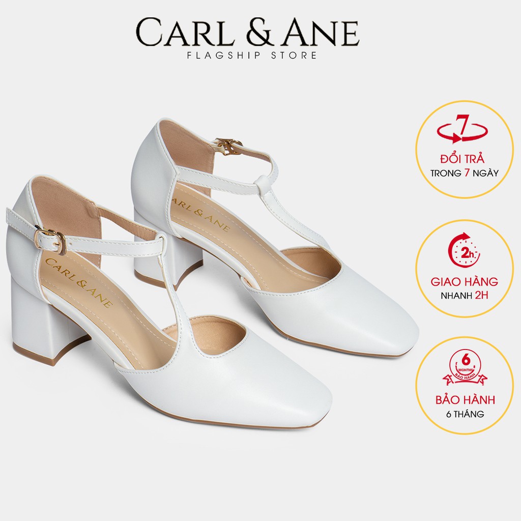 Carl & Ane - Giày cao gót bít mũi gót vuông quai mảnh cao 5cm màu trắng _ CL006