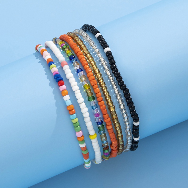 Set 7 Lắc Chân Đính Hạt Nhựa Màu Cầu Vồng Phong Cách Bohemian Thời Trang Cho Nữ