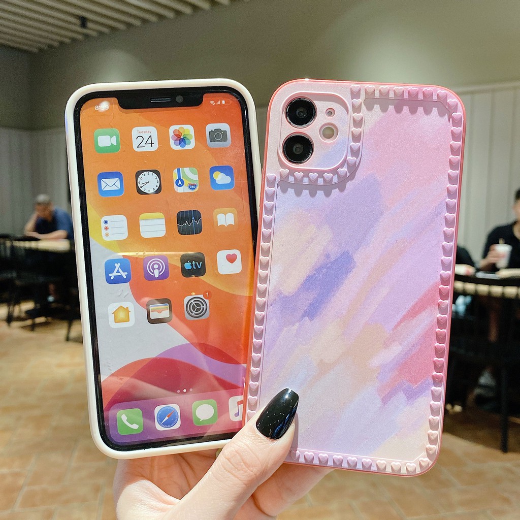 Màu nước tình yêu khung ảnh hộp đựng điện thoại iPhone 12 Mini 11 Pro Max Iphone 6 6s 7 8 Plus X Xs Max Xr