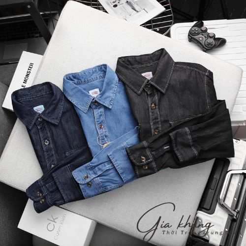 Áo Sơ Mi Denim Nam Cao Cấp Vải Dày Mịn . Sơ Mi Dài Tay Hàng Chuẩn Xuất Dư , Phong Cách Hàn Quốc