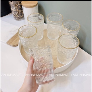 Bộ cốc thuỷ tinh delisoga vintage viền vàng