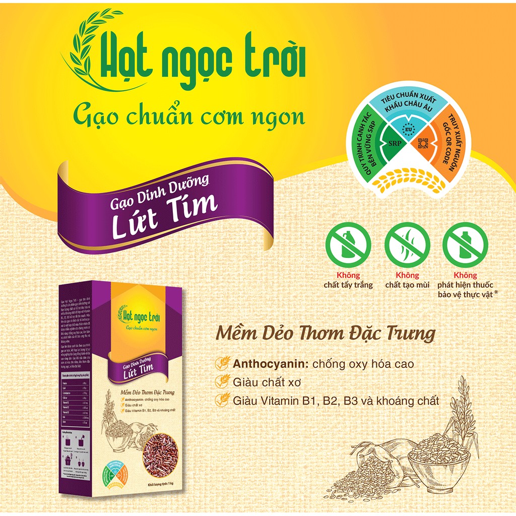 Gạo Lứt Tím Hạt Ngọc Trời hộp 1Kg - Gạo dinh dưỡng lứt tím - Thơm mềm dẻo, tốt cho sức khỏe, giảm cân, tiểu đường