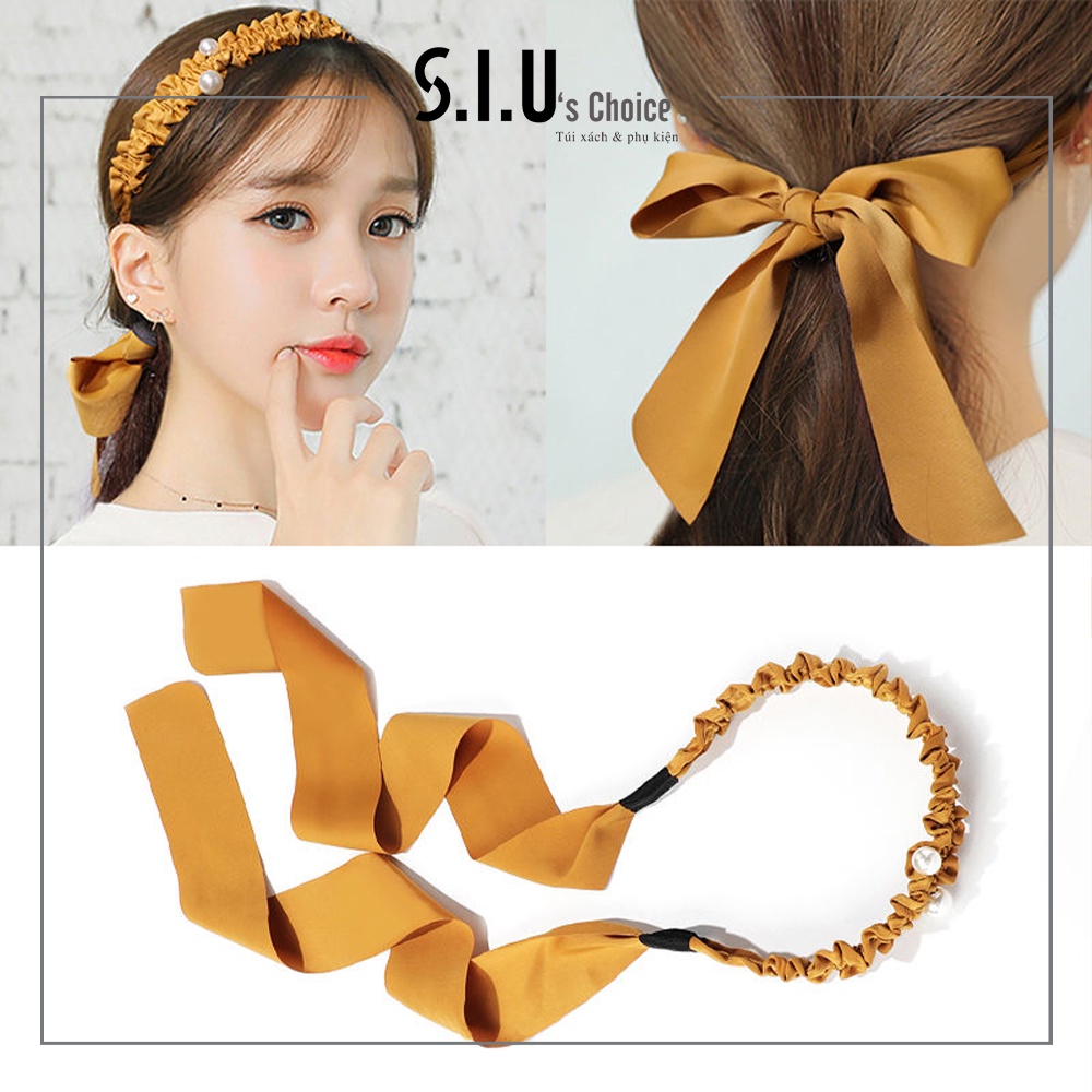 Cài tóc băng đô đính hạt dây ruy băng vải tua rua cột nơ bờm tóc bánh bèo Siu's Choice - SIUPK15
