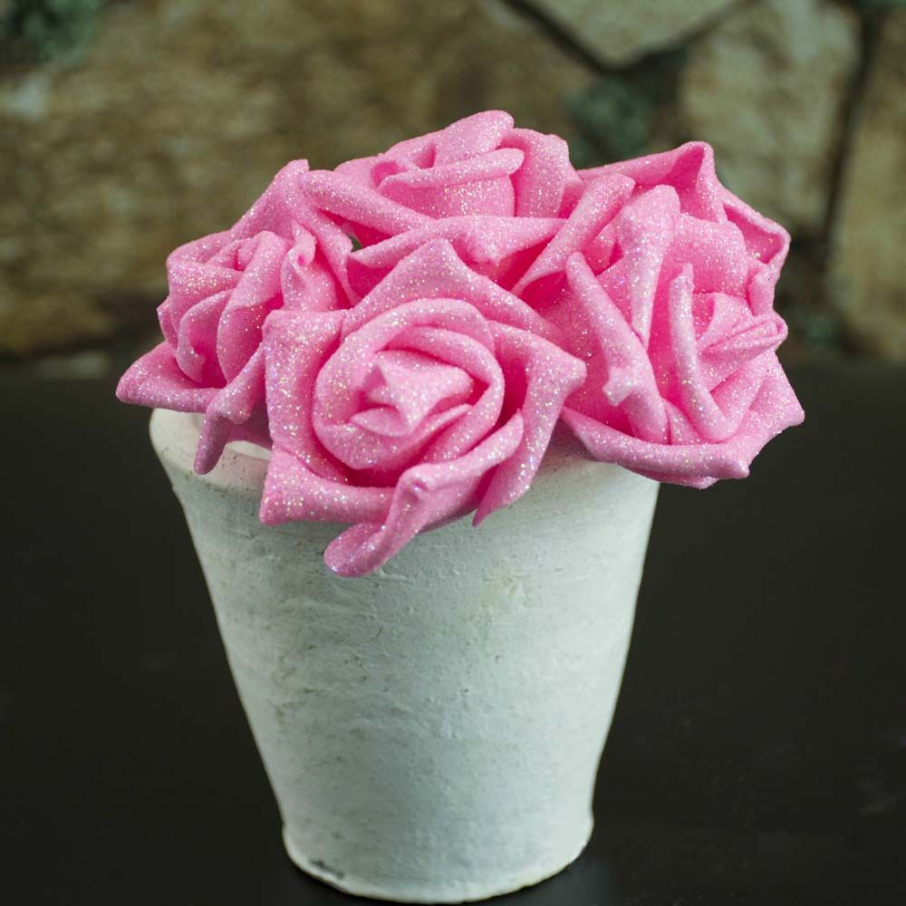 Set 10 hoa hồng giả 6cm màu xanh dương lấp lánh dùng để trang trí tiệc cưới