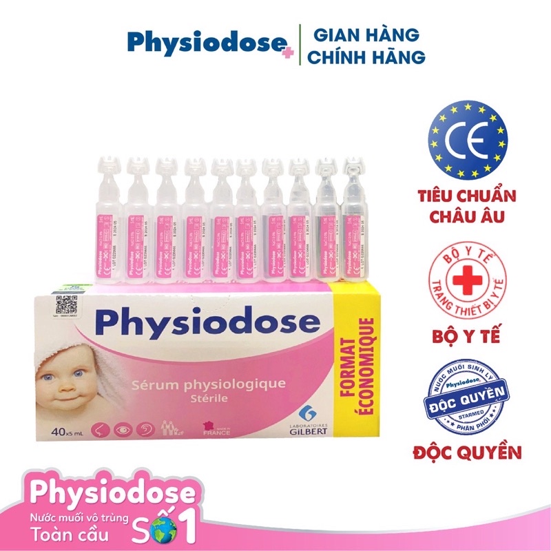 [TÁCH LẺ] Nước Muối Sinh Lý Physiodose của Pháp ( Hộp 40 ống x 5ml )