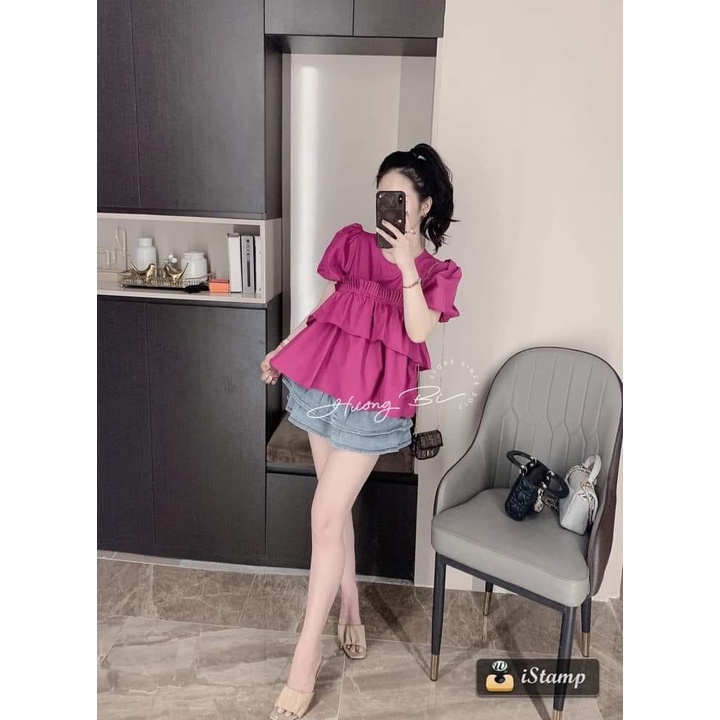 Set áo bèo hồng sen chân váy nhún xòe xinh xắn BN970