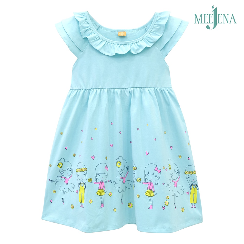 Đầm bé gái cổ bèo MEEJENA in cô gái từ 10-34 kg - Vải COTTON - 1779