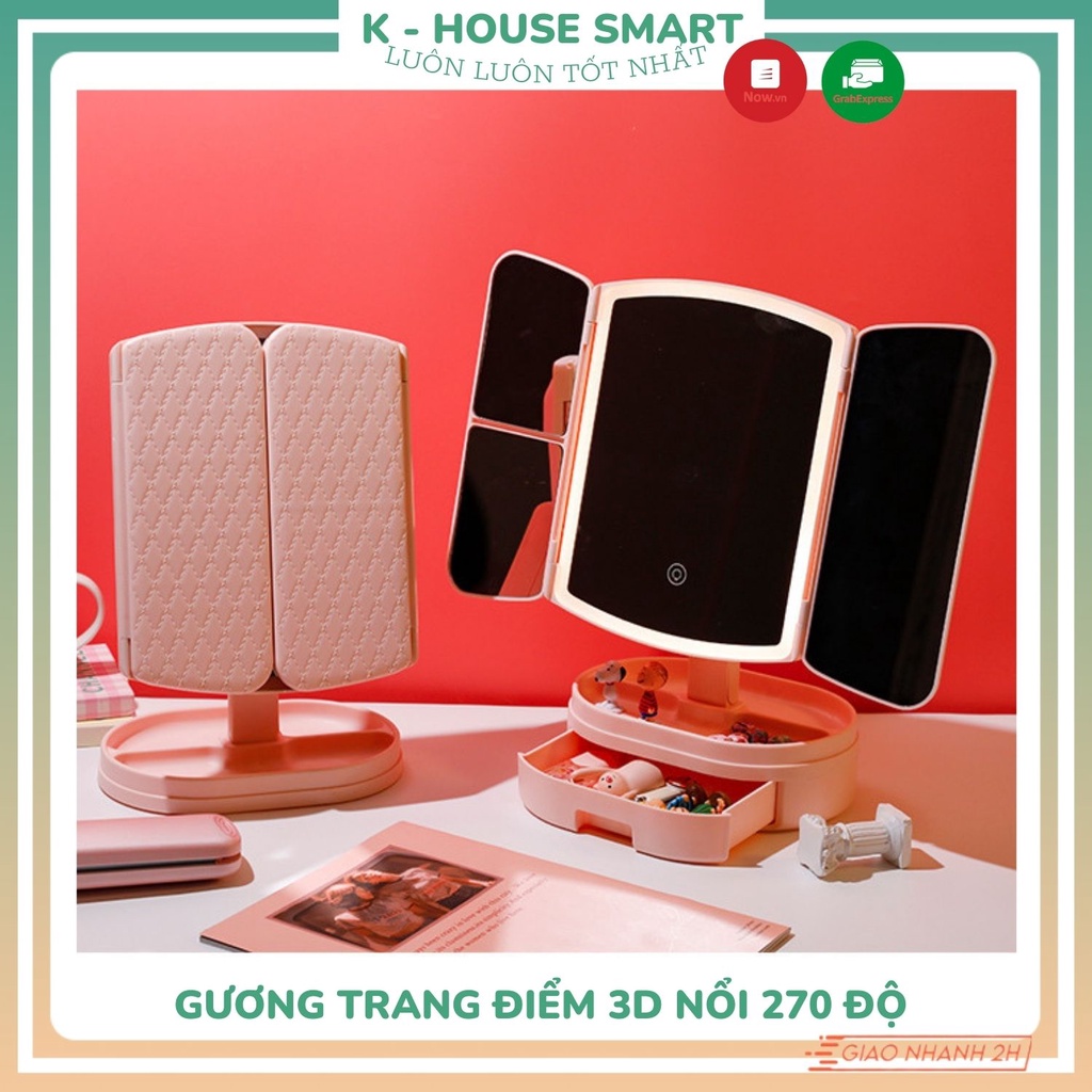 Gương trang điểm kèm đèn led 3D nổi 270 độ gương chân thực ánh sáng cao như tự nhiên K-House Smart