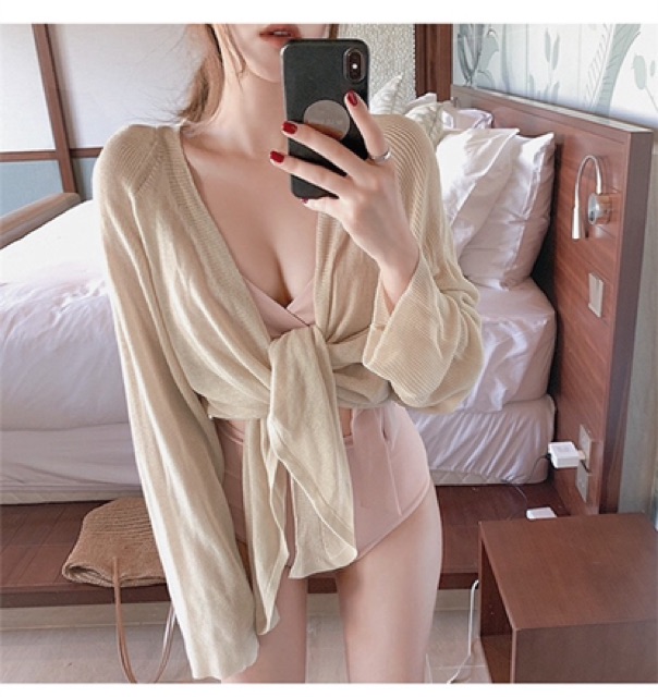 Bộ bơi nữ , bikini 2 mảnh buộc eo hồng nude