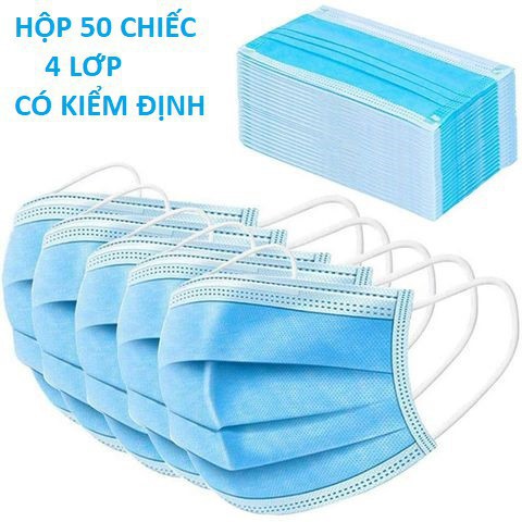 HỘP 50 CHIẾC KHẨU TRANG KHÁNG KHUẨN 4 LỚP[CHUẨN GIÁ TỐT[