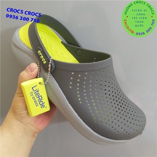 DÉP SỤC CROCS LITERIDE CHO CẢ NAM VÀ NỮ MÀU XÁM LÓT VÀNG