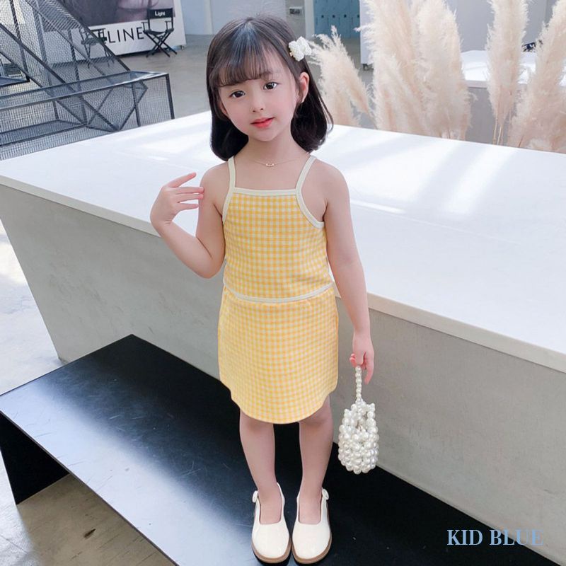 Set Áo Thun Ngắn Tay + Chân Váy Yếm Kẻ Sọc Thời Trang Cho Bé Gái