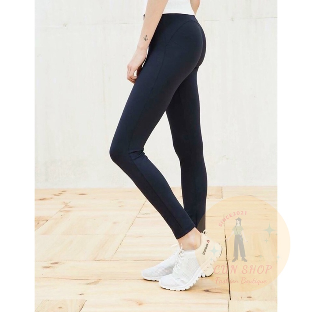 Quần legging lót lông ôm dáng lưng cao cạp chun phối túi quần - Cún Shop