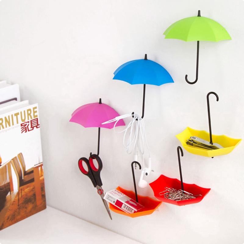 Set 3 móc treo đựng đồ dán tường thiết kế cây dù sáng tạo nhiều màu sắc