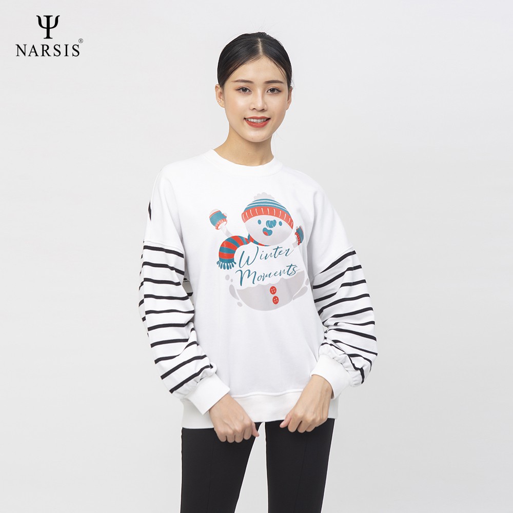 Áo Hoodie nữ Narsis L0071 chất nỉ màu trắng phối đen họa tiết người tuyết