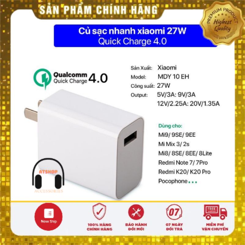 Bộ Sạc Nhanh Xaomi 27w QuickChage 4.0 Hàng Zin Máy Bảo Hành 12 Tháng