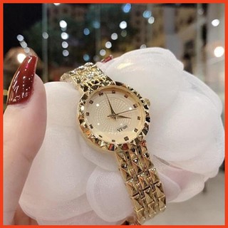 Đồng hồ Nữ YFUN viền lượn sóng, mặt hoa văn đơn giản sang trọng