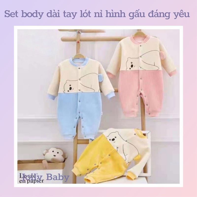 Set bodysuit, body liền thân dài tay cực ấm, có lót nỉ mùa THU ĐÔNG hình gấu dành cho bé