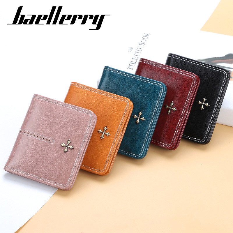 Ví Da Sáp Dầu Khóa Kéo Thời Trang Hàn Quốc baellerry Giá Đỡ
