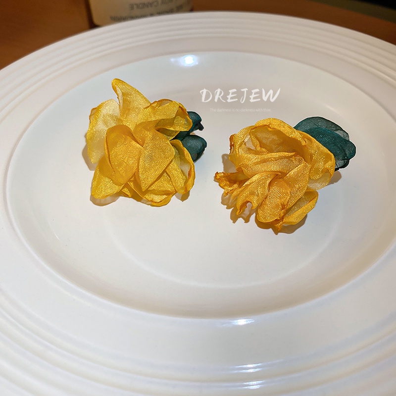 DREJEW Khuyên tai  bạc họa tiết hoa thời trang cho nữ