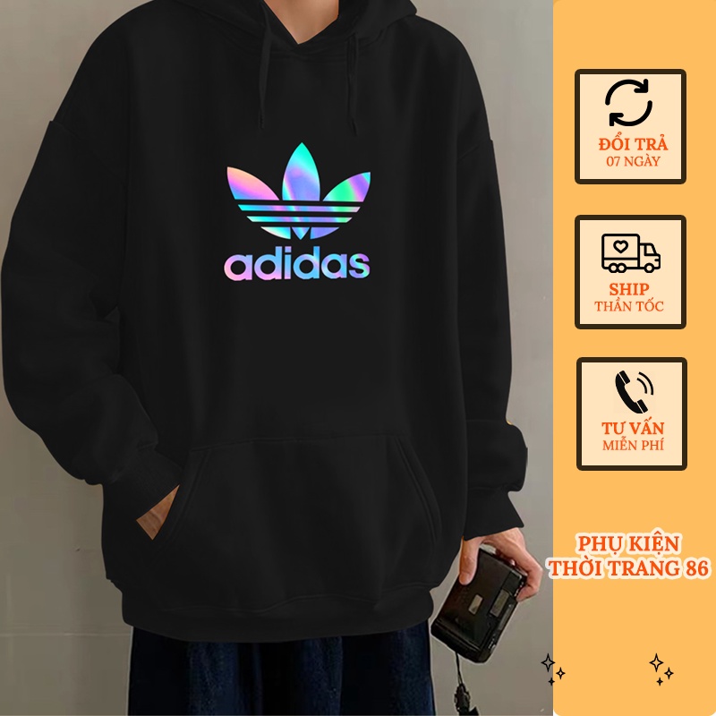 Áo Khoác Nỉ Hoodie unisex nam nữ phản quang In ADIDAS thời trang PQ24KN