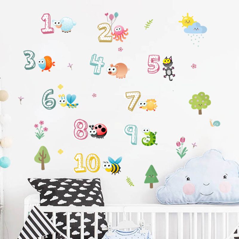 Miếng dán tường tự dính họa tiết số động vật hoạt hình sáng tạo giáo dục sớm cho bé
