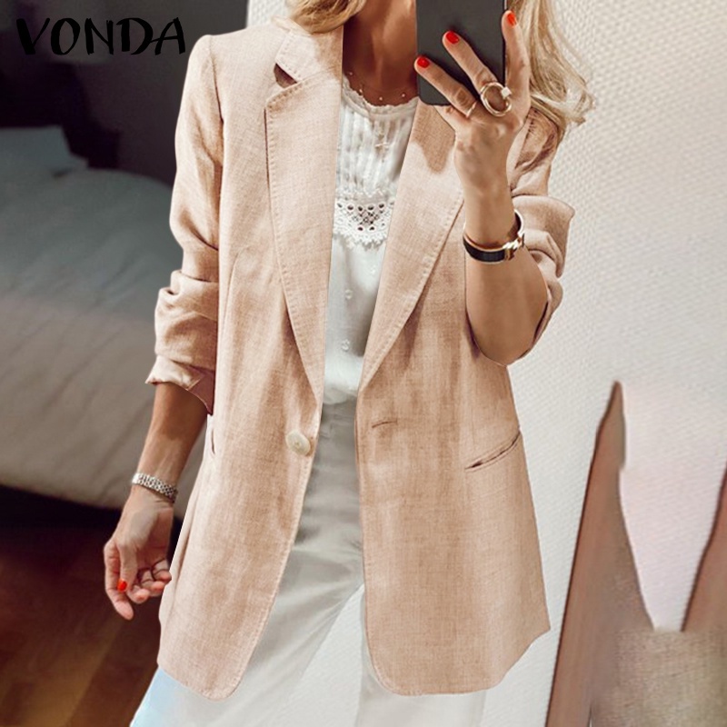 Áo khoác blazer VONDA tay dài màu trơn cổ mép lật thu đông cho nữ mặc đi làm | BigBuy360 - bigbuy360.vn
