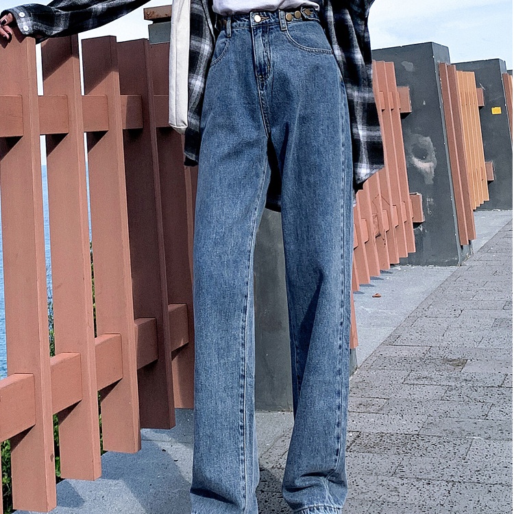 Quần Jeans Nữ Lưng Cao Ống Rộng Phong Cách Hàn Quốc Thời Trang