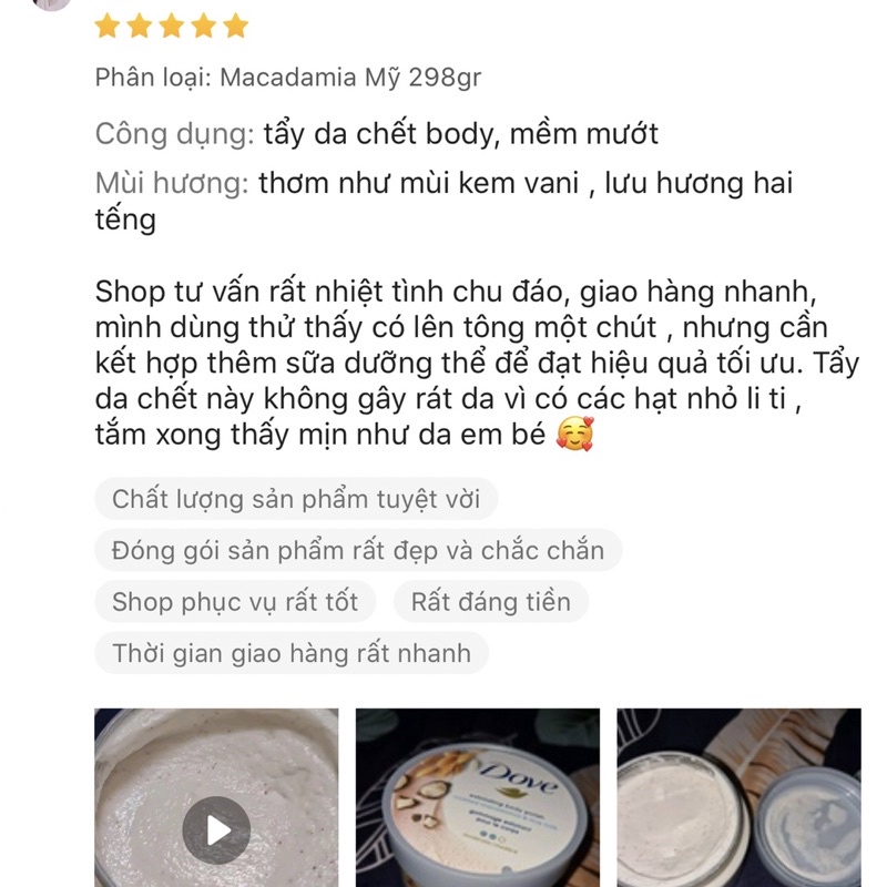 Tẩy da chết Dove Maca Mỹ [BẢN MỸ] [Đủ Mùi] Chính Hãng - Beoi Mart