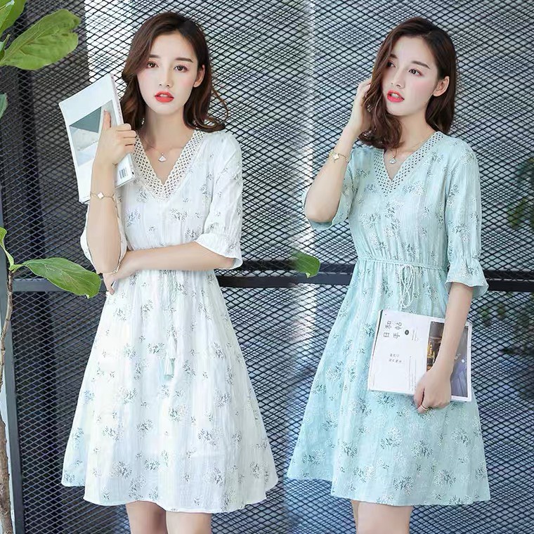 Váy thô hoa nhí, Váy hoa nhí tay lỡ, kiều dáng xoè nhẹ xinh xắn