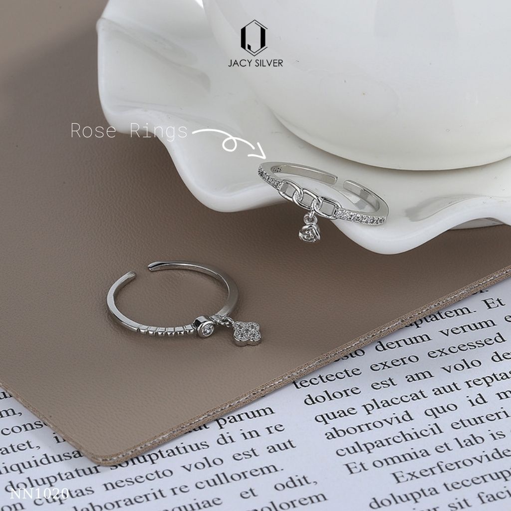 Nhẫn Bạc 925 Charm Hoa Hồng, Nhẫn Bạc Ý Cho Nữ Jacy Silver NN1020