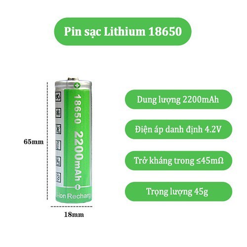 Pin Sạc Cell 18650 HHTC Green Lithium-ion 2200mAh 3.7V Dùng Cho Loa/ Đài/ Máy Phóng Thanh Và Đèn Pin