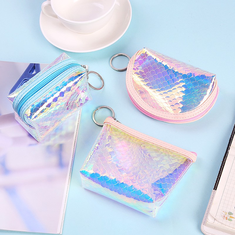 👛VÍ/BÓP NỮ CẦM TAY VẢY CÁ HOLOGRAM MINI👝