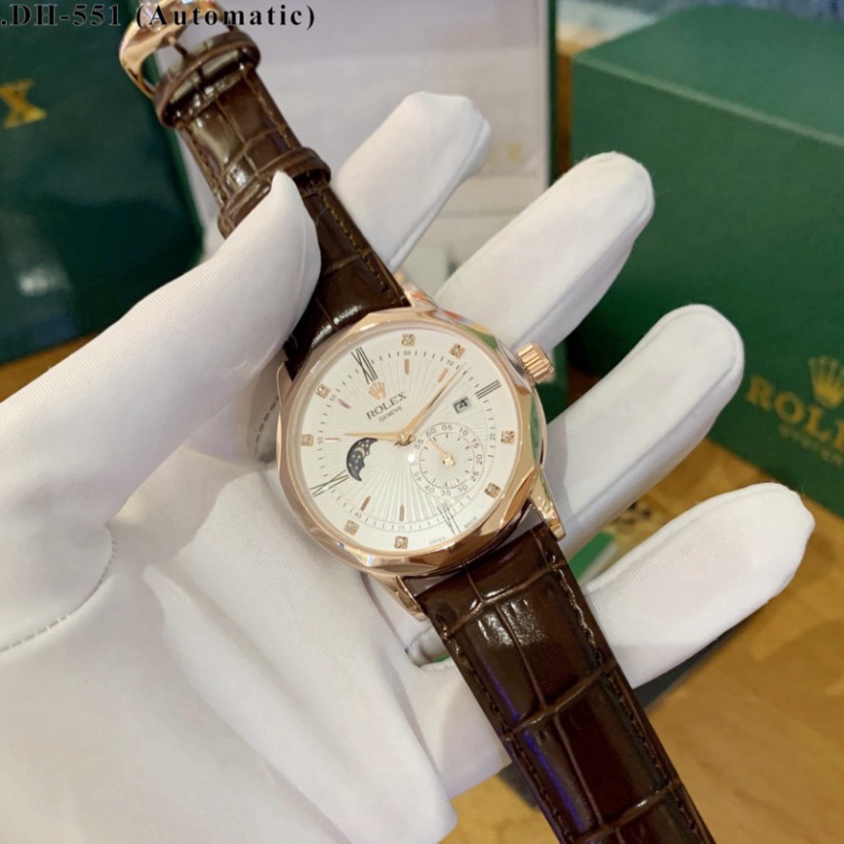 Đồng hồ nam Rolex máy cơ automatic dây da sang trọng chống xước bảo hành 12 tháng