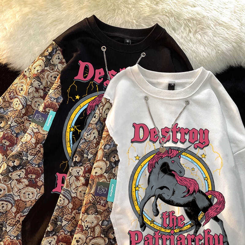 Áo sweater dài tay dáng rộng thiết kế mới thời trang mùa thu