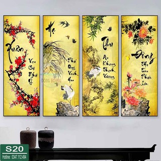 Tranh Tứ Quý Xuân Hạ Thu Đông bóng gương cao cấp