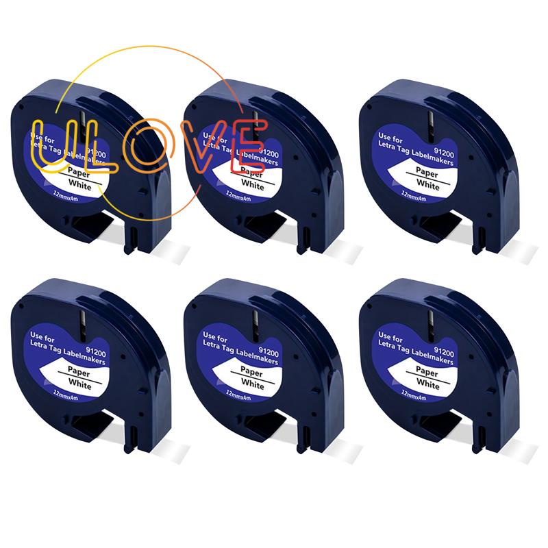 Set 6 Cuộn Băng Nhãn Dán Tương Thích Với DYMO Màu Trắng Đen Dành Cho DYMO Letrataag 91330 10697