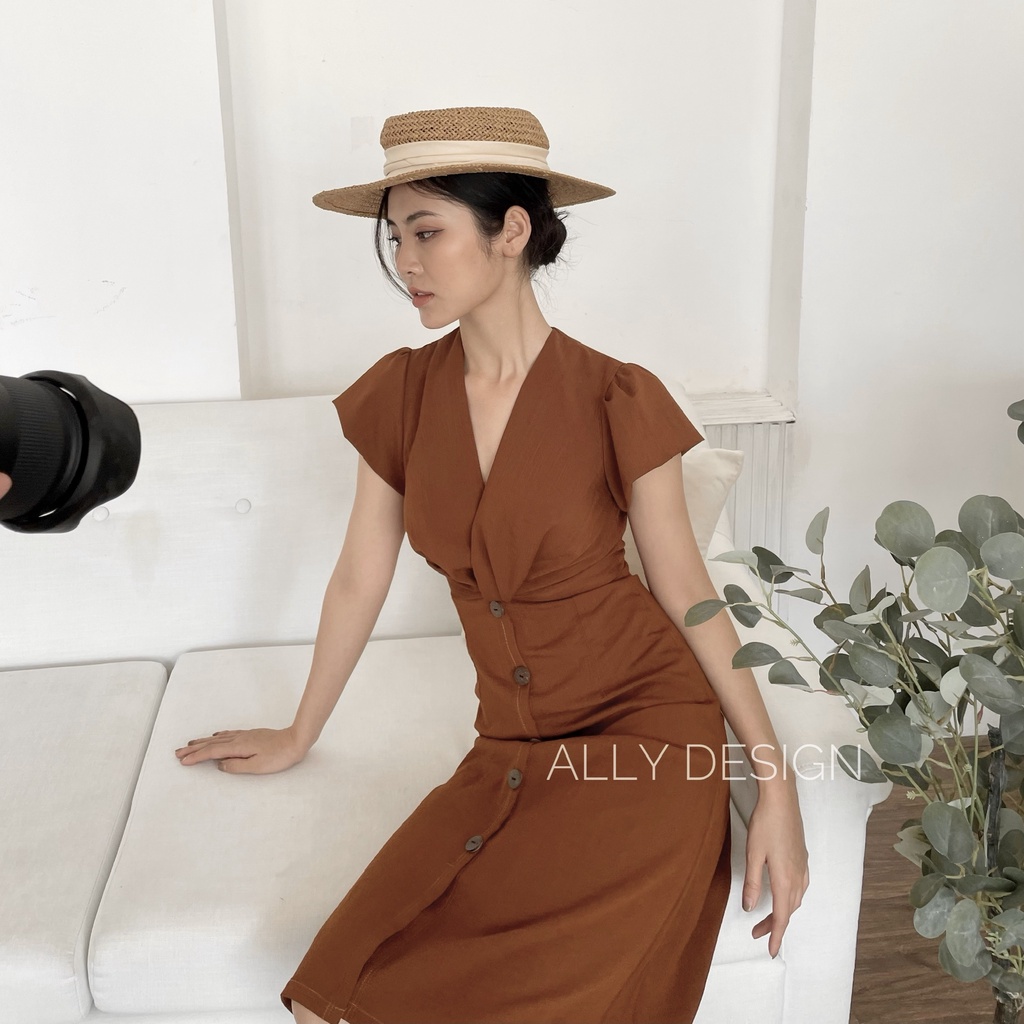 Váy nâu xoắn ngực ALLY thanh lịch trẻ trung phù hợp với mọi vóc dáng