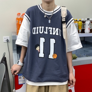 Áo Thun Nam Tay Ngắn Giả Hai Lớp Phong Cách Retro Cổ Điển