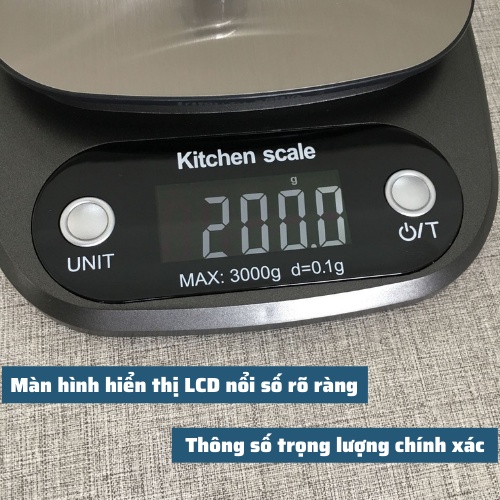 Cân Tiểu Li điện tử nhà bếp kitchen định lượng 0,1-3kg làm bánh cân cao cấp 3kg tặng kèm 2 viên pin AA