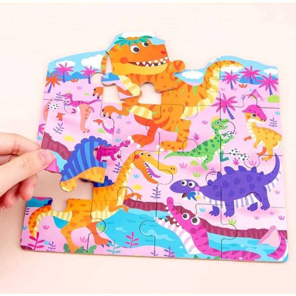 Xếp hình  cho bé từ 2 tuổi bộ ghép hình puzzle 4 cấp độ với 3 chủ đề ô tô khủng long bốn mùa